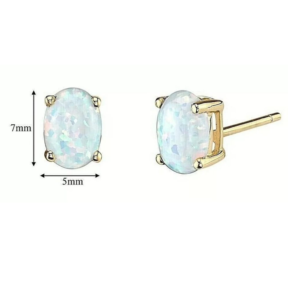 Natural 2.00 Carat Opal Oval Shape Stud Earrings 14K Yellow Gold Value $395
